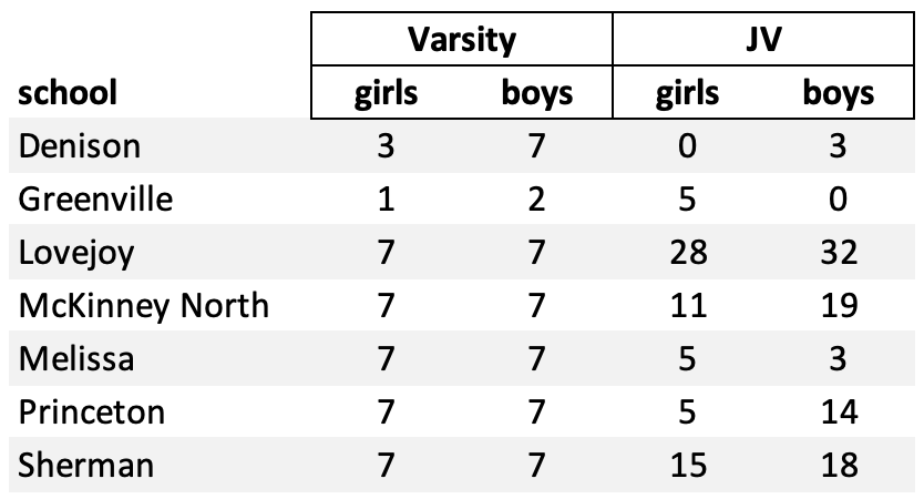 runners for each District team by race runners for each District team by race